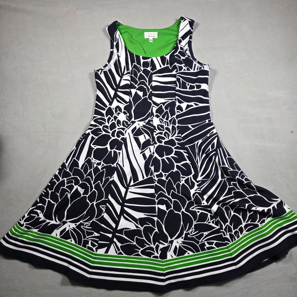 Signature by Robbie Bee Dress Mens Large Navy Blue White Green Floral Fit Flare